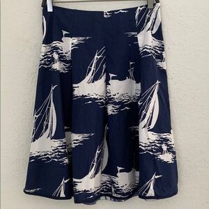 Talbots Navy and White A-Line Sailboat Print Skirt